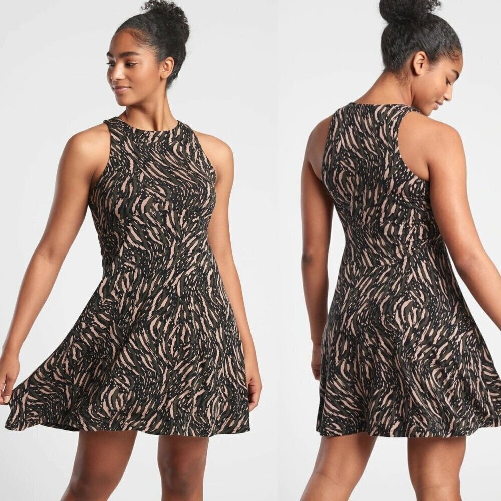 Athleta Santorini Thera Printed Dress Abstraction Black Peat  29594